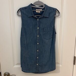 St. John's Bay Sleeveless Denim Button-Down Shirt - Blue